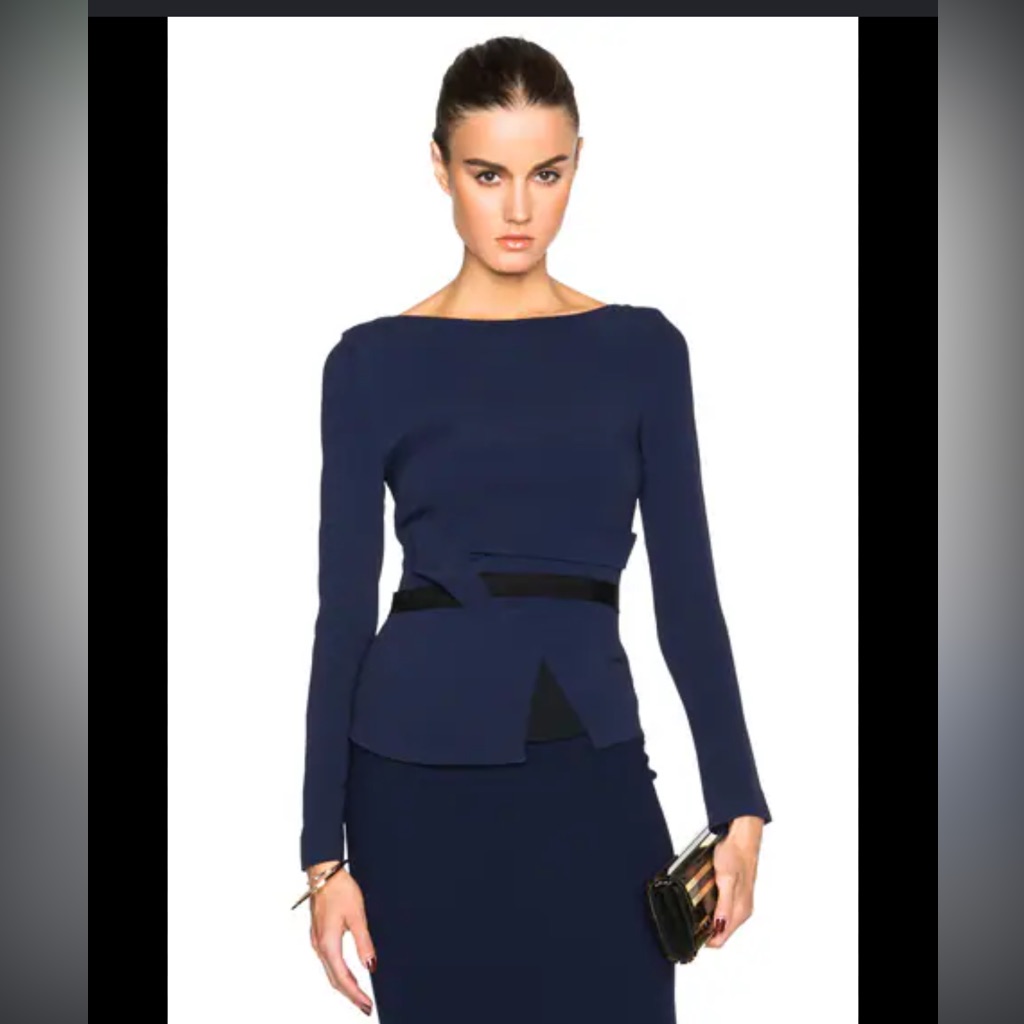 Roland Mouret Navy Blue Long-Sleeve Peplum Top